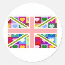 Corações femininos Union Jack Adesivos Redondos
