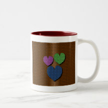 Corações tecidos caneca