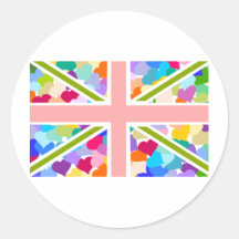 Corações Union Jack do arco-íris Adesivos Redondos