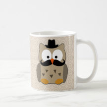 Coruja com bigode e chapéu caneca