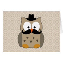 Coruja com bigode e chapéu cartões