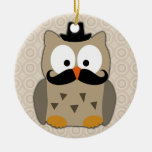 Coruja com bigode e chapéu enfeites
