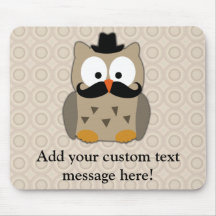Coruja com bigode e chapéu mousepads