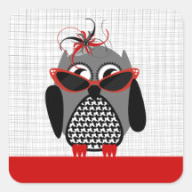 Coruja de Houndstooth com óculos de sol & etiqueta Adesivo Quadrado
