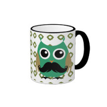 Coruja retro com Moustache Stache do bigode Canecas