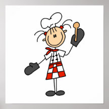 Cozinheiro chefe fêmea com luvas e a colher de mad posteres