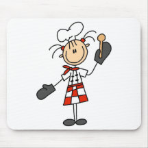 Cozinheiro chefe fêmea com luvas e a colher de mad mouse pad