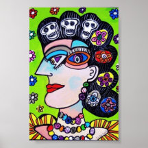 Crânios & mulher do mexicano das flores posters