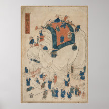 Crianças de Ukiyo-e e um elefante Posters