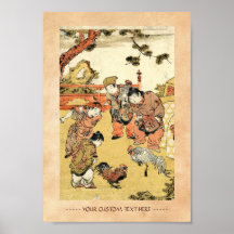 Crianças japonesas e galo do ukiyo-e legal do vint posters