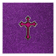Cruz do brilho do roxo e do rosa impressão de foto