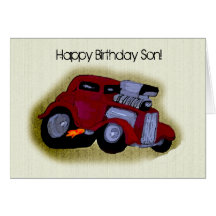 Cumprimento do carro do filho do feliz aniversario cartão