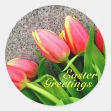 Cumprimentos da páscoa (cor-de-rosa/tulipas amarel adesivo