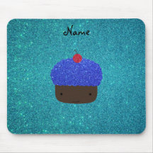 Cupcake azul conhecido personalizado do brilho mouse pads