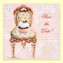 Cupcake & cadeira do tea party convites