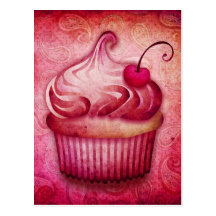 Cupcake cor-de-rosa de Paisley Cartão Postal