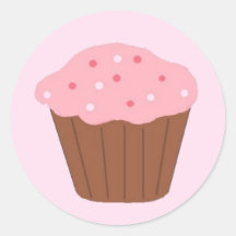 Cupcake polvilhado rosa adesivo redondo