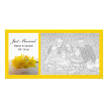 Daffodils amarelos no cartão com fotos branco do r