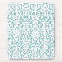 Damasco branco e azul mouse pads