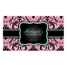 Damasco cor-de-rosa e preto elegante do vintage cartões de visita