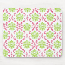 Damasco do rosa quente e do verde mouse pad