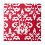 Damasco elegante vermelho e branco do Natal Azulejos De Cerâmica