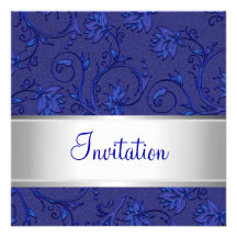 Damasco floral metálico do cobalto elegante todos  convites personalizados