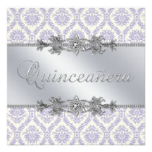 Damasco roxo de prata Quinceanera Convites
