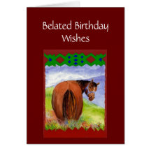 Desejos tardivos engraçados do aniversário, cavalo cartoes