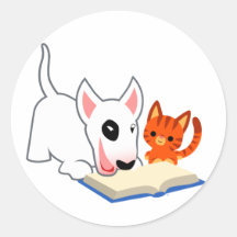 Desenhos animados Bullie e gatinho com etiqueta do Adesivo