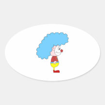 Desenhos animados coloridos do palhaço. Cabelo azu Adesivos Em Formato Oval