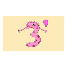 Desenhos animados do aniversário de 3 anos no rosa modelo cartoes de visitas