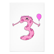 Desenhos animados do aniversário de 3 anos no rosa convite personalizados