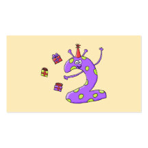 Desenhos animados do segundo aniversário no roxo cartão de visita