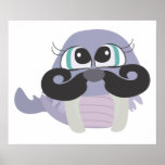 desenhos animados parvos bonitos da morsa com bigo pôsteres