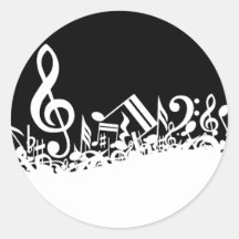Desordem de símbolos musicais adesivo redondo