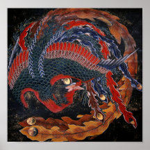 deusa Hokusai de Firebird do 葛飾北斎の鳳凰 Posteres