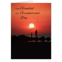 Dia das avós para o Grandad, pescando no por do so Cartoes