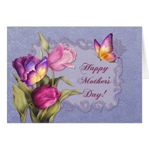Dia das mães das tulipas e das borboletas cartões