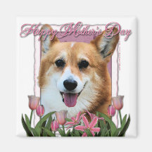 Dia das mães - tulipas cor-de-rosa - Corgi - Owen Imã