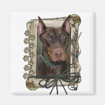 Dia dos pais - patas de pedra - Doberman - vermelh Imãs De Geladeira