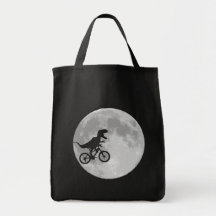 Dinossauro em uma bicicleta no céu com lua bolsas para compras