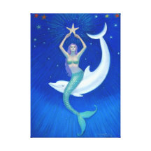 Do "impressão das canvas da sereia da lua golfinho impressão de canvas esticadas