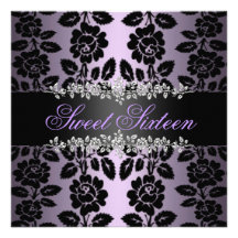 Doce floral roxo & preto convite de 16 aniversário