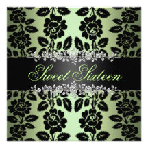 Doce floral verde & preto convite de 16 aniversári