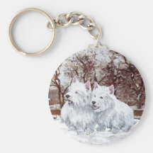 Dois Westies no inverno Chaveiro