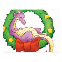 Dragão em uma grinalda do Natal Cartao Postal