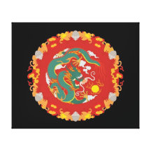 Dragão oriental/fogo impressão de canvas envolvida