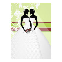 Duas noivas no casamento elegante dos vestidos nup convite personalizados