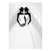 Duas noivas no casamento elegante dos vestidos nup convite personalizado